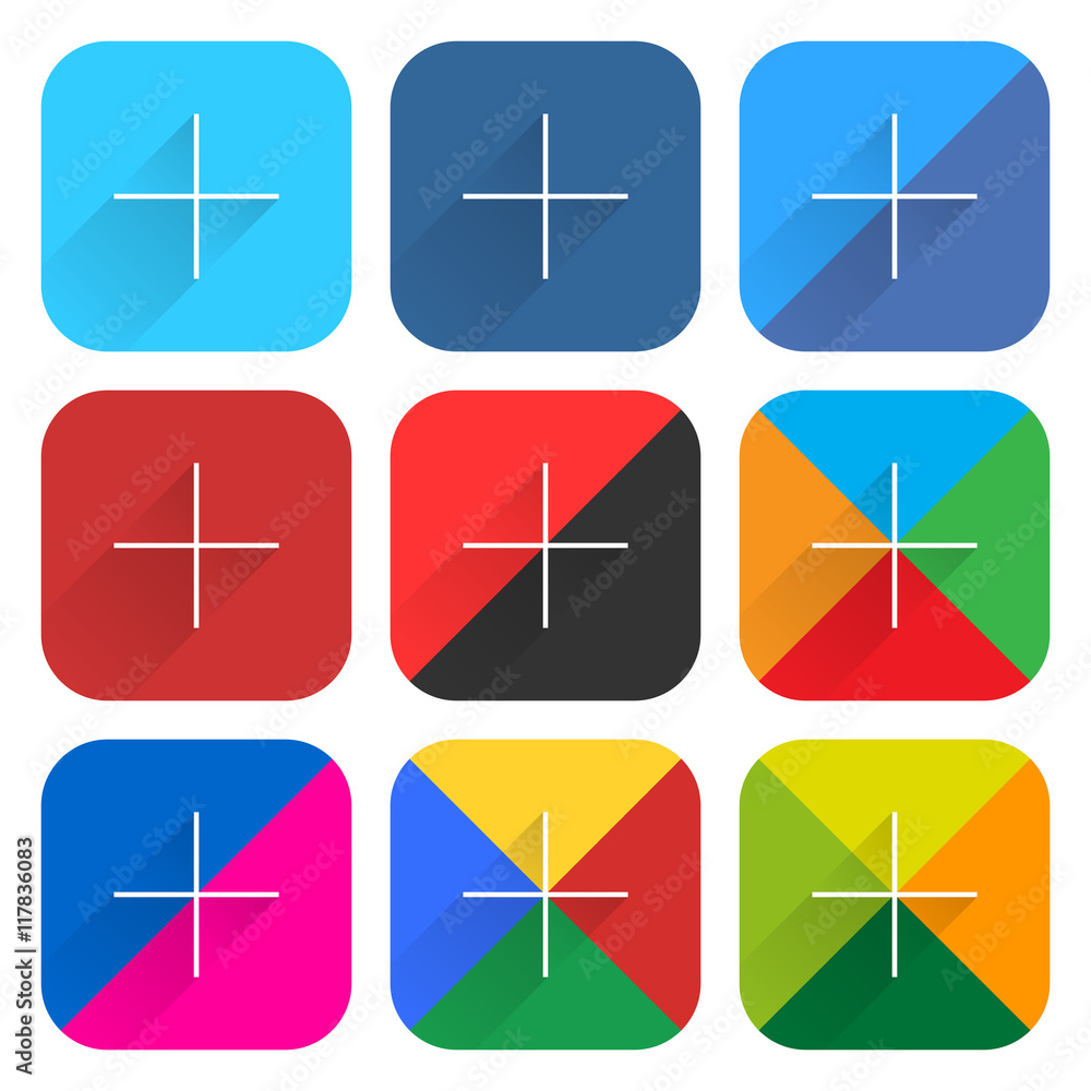Popular social network web icon set with plus sign Popular social network web icon set with plus sign