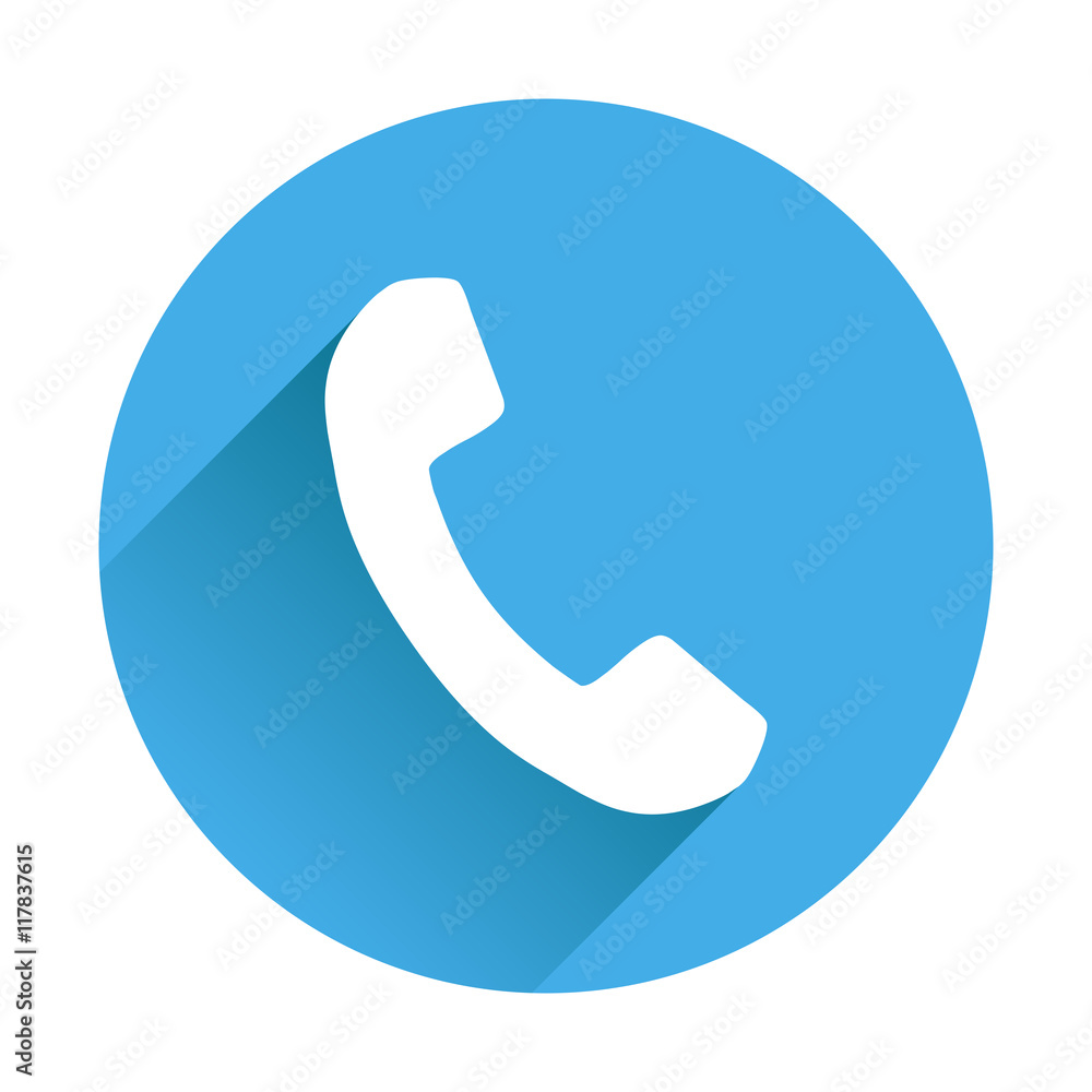 Phone icon in flat style. Vector illustration on round blue background with shadow. Phone icon in flat style. Vector illustration on round blue background with shadow.