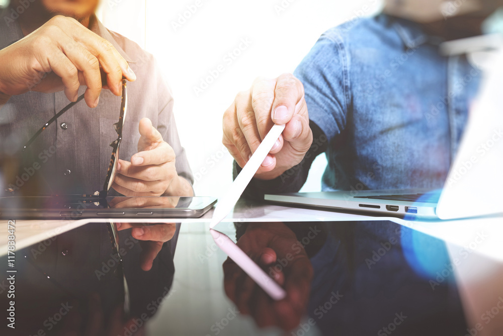 Photo creative designers team work concept. Man working new sta Stock