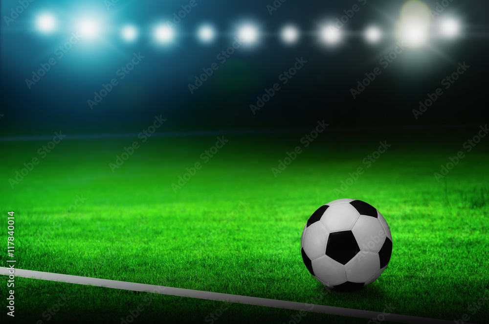 Fototapeta premium Soccer ball on green stadium