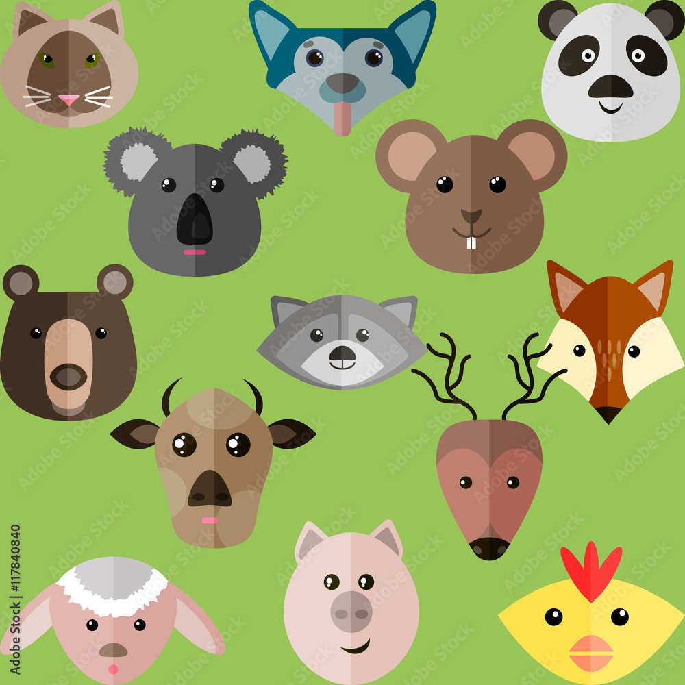 Flat style illustration of different animals Flat style illustration of different animals