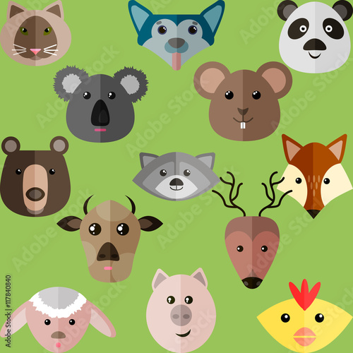 Flat style illustration of different animals