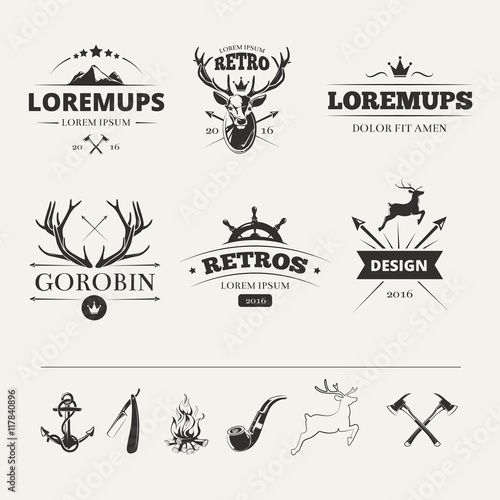 Hipster labels set with deer and antlers