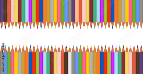Set of colored crayons in a row next to each other up and down. Sharp wooden pencils