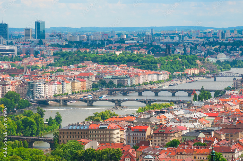 Viewing on Vltava river and bridges in Prague