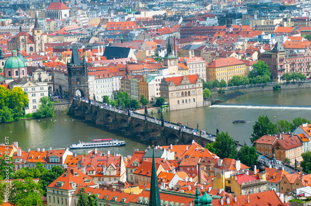 Viewing on Vltava river and Charles bridge in Prague