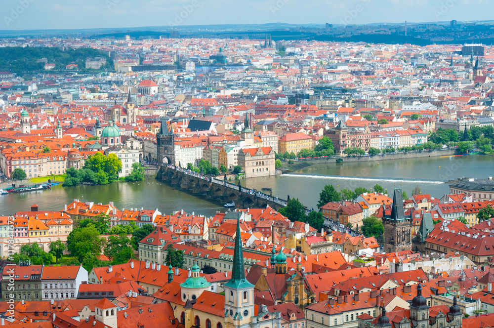 View of Prague city and Charles bridge