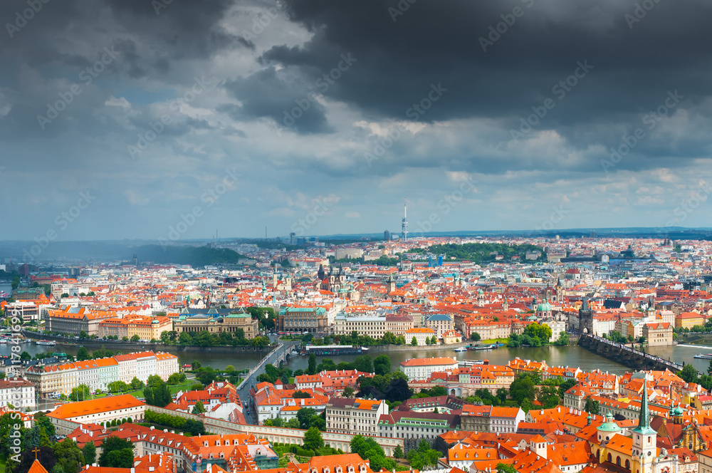 Prague panorama with cloudy sky
