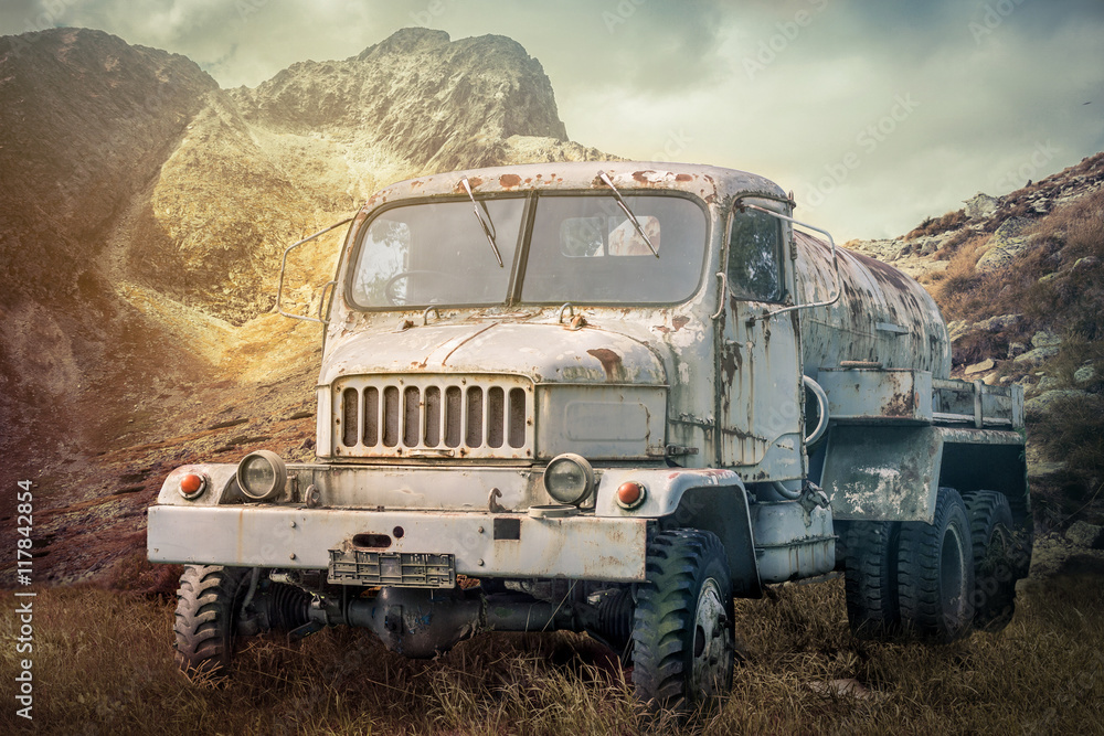 truck on dramatic sky