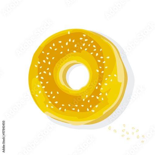 fast food bagel with seed flat style poster on white background.