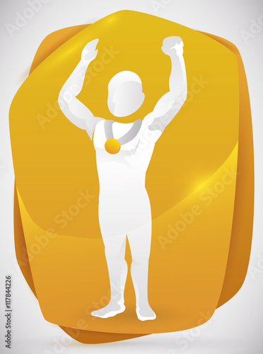 Golden Shape with Proud Medalist, Vector Illustration