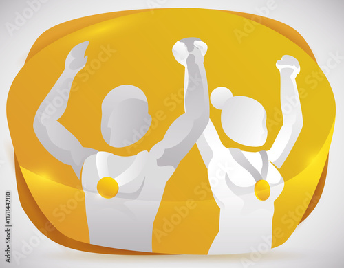 Team of Medalist Conquering the Sport Event, Vector Illustration