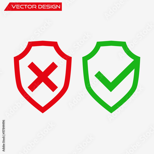 Shield icons with check and cross mark, vector illustration