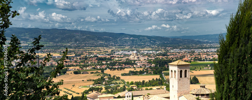 Panoramic view from Assisi to Santa Maria degli Angeli in the Umbria region in Italy