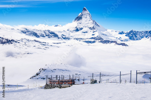 Matterhorn with sea of cloud and the train
