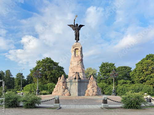 The Russalka Memorial in Tallinn, Estonia. It was erected on September 7, 1902 in Kadriorg park to mark the ninth anniversary of the sinking of the Russian warship Russalka, or Mermaid.