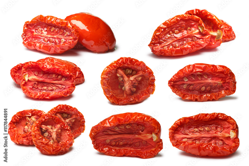 Set of plain and oiled sundried tomatoes, paths Set of plain and oiled sundried tomatoes, paths