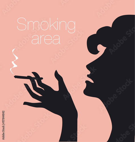 hand with cigarette, smoking area sign, vector silhouette illust