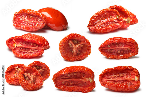 Set of plain and oiled sundried tomatoes, paths photo