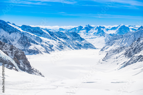 Jungfraujoch viewpoint with clear blue sky, Switzerland