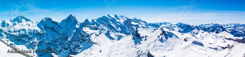 Panorama view of Eiger, Monch and Jungfrau at Schlthorn, Switzerland
