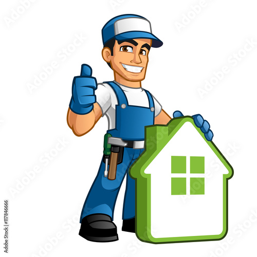 Handyman wearing work clothes and a belt, with tool