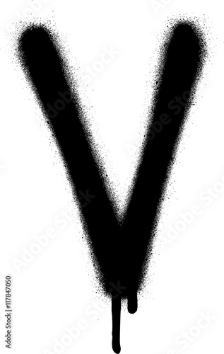 sprayed V font graffiti with leak in black over white