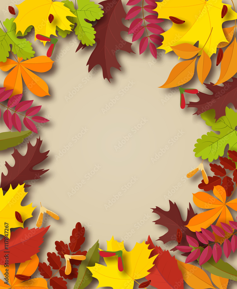 Autumn background. Frame for text decorated with autumn leaves.