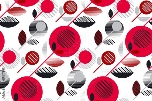 red and black 60s floral retro pattern. geometry decorative styl