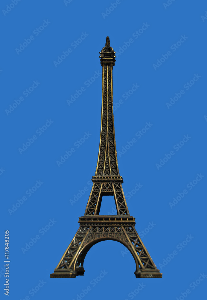 Torre Eiffel aislada sobre fondo azul, souvenirs, París, Francia