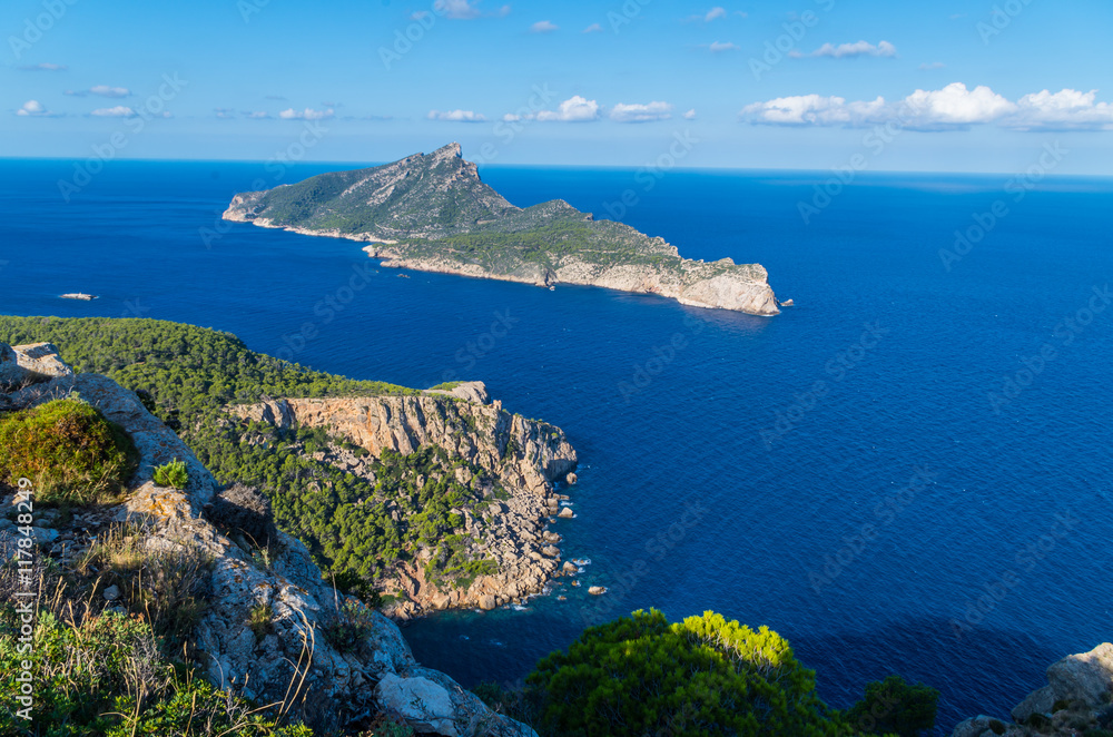 Beautiful on Sa Dragonera from mountains of Tramuntana, Mallorca, Spain