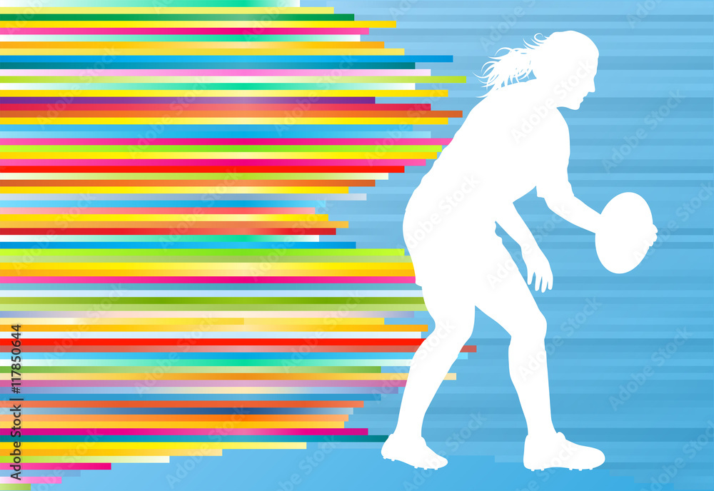 Rugby woman player active sport silhouette abstract background v