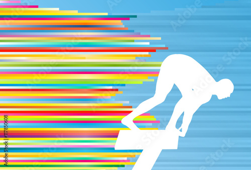 Young man athlete jump in swimming pool abstract vector illustra