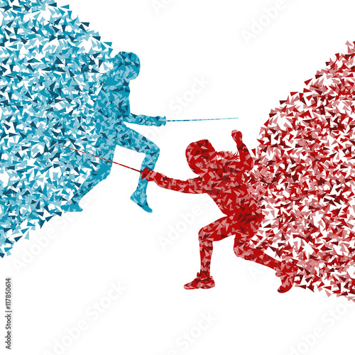 Fencing sport woman training with sword vector abstract backgrou