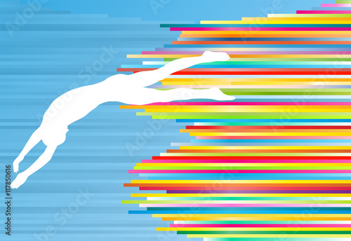 Young man athlete jump in swimming pool abstract vector illustra