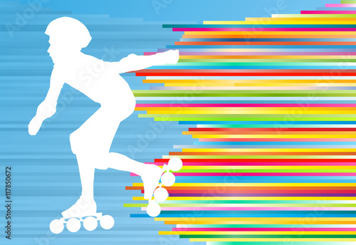 Boy driving roller skates abstract vector background