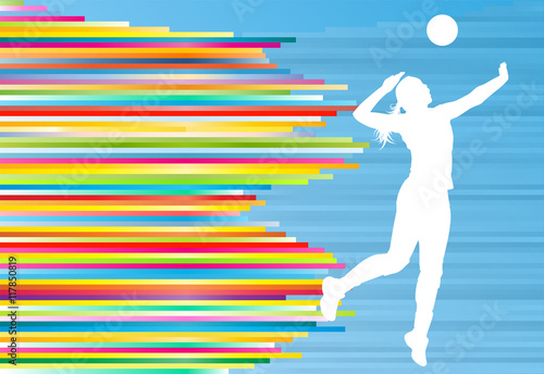 Volleyball player woman silhouette abstract vector background