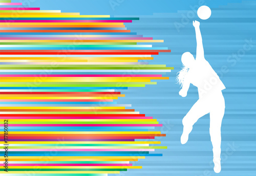 Volleyball player woman silhouette abstract vector background