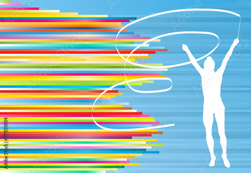 Gymnastic girl with ribbon abstract vector background colorful s