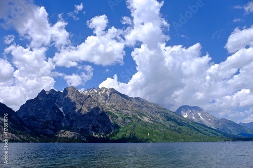 Impressive mountains, clouds and lake. Jenny Lake in Grand Tetons National Park, Jackson, Wyoming. 