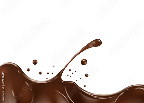 Chocolate splash on white background.
