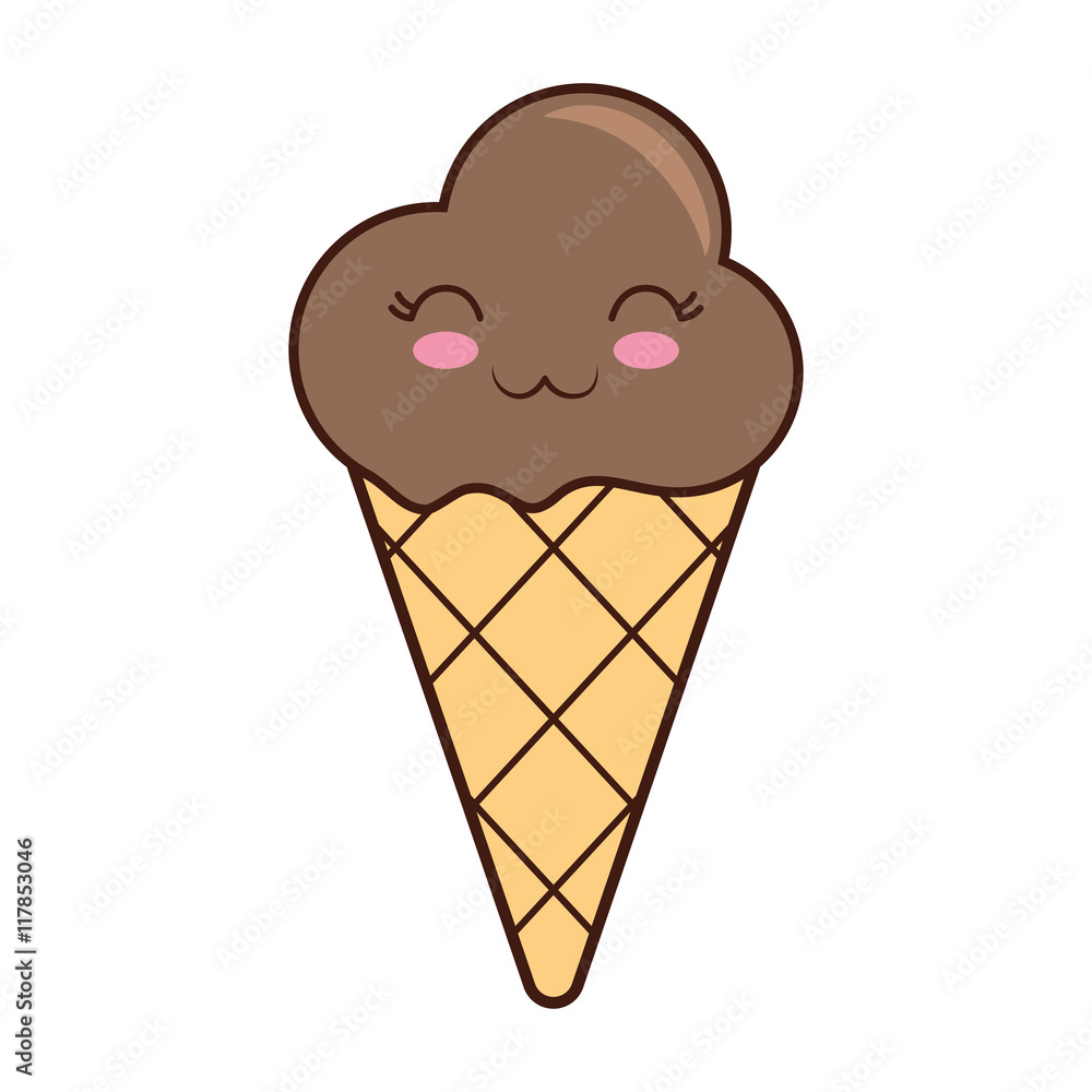ice cream cone kawaii dessert cartoon happy icon. Isolated and flat illustration. Vector graphic