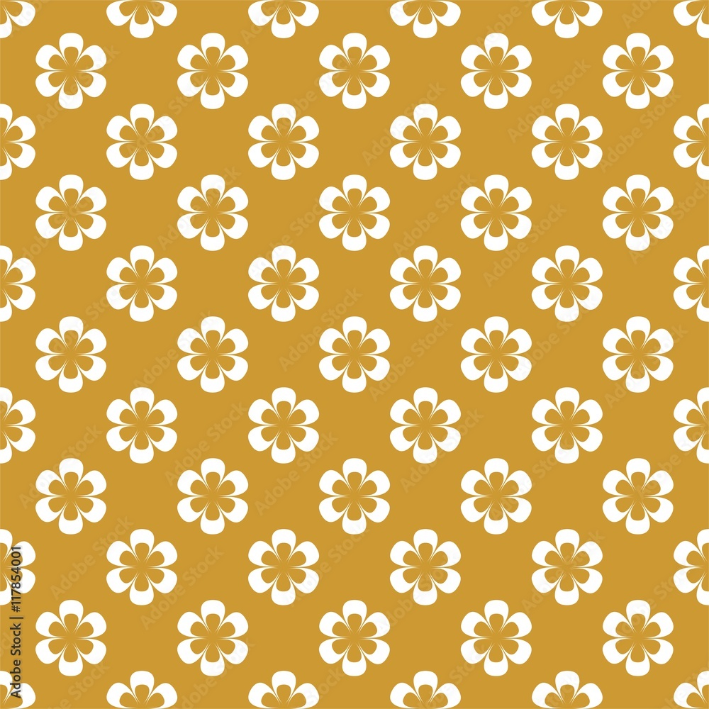 Golden background of white flowers in a row side by side and alternately under him on a golden background Golden background of white flowers in a row side by side and alternately under him on a golden background
