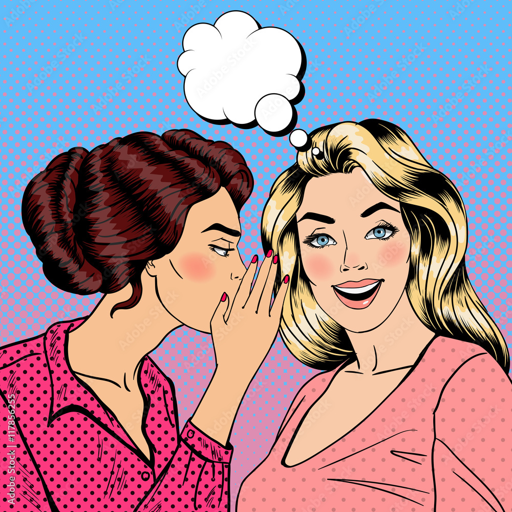Young Woman Whispering Secret to her Friend. Pop Art Vector illustration Young Woman Whispering Secret to her Friend. Pop Art Vector illustration