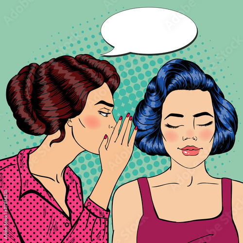 Young Woman Whispering Secret to her Friend. Pop Art Vector illustration