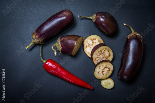 Bilde på lerret eggplant and hot peppers for winter harvesting,