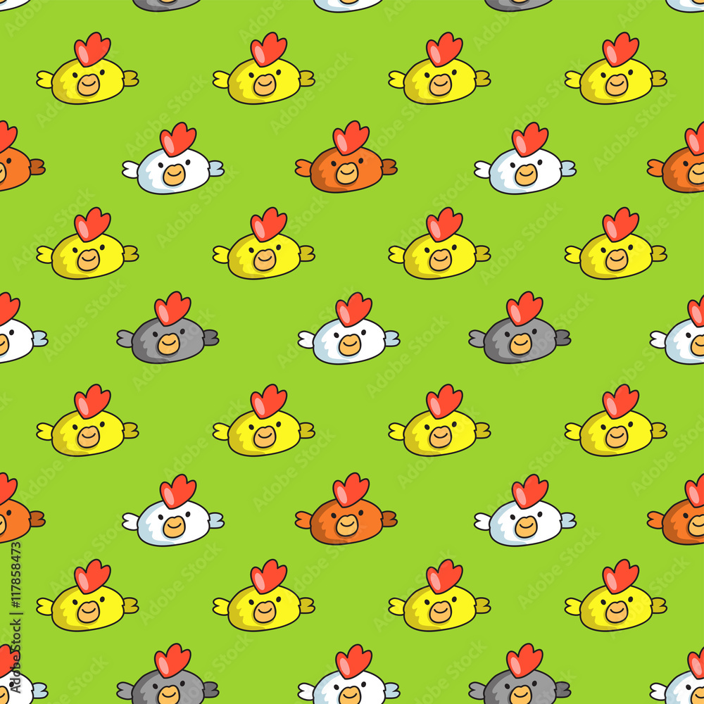 Decorative seamless pattern with funny cocks