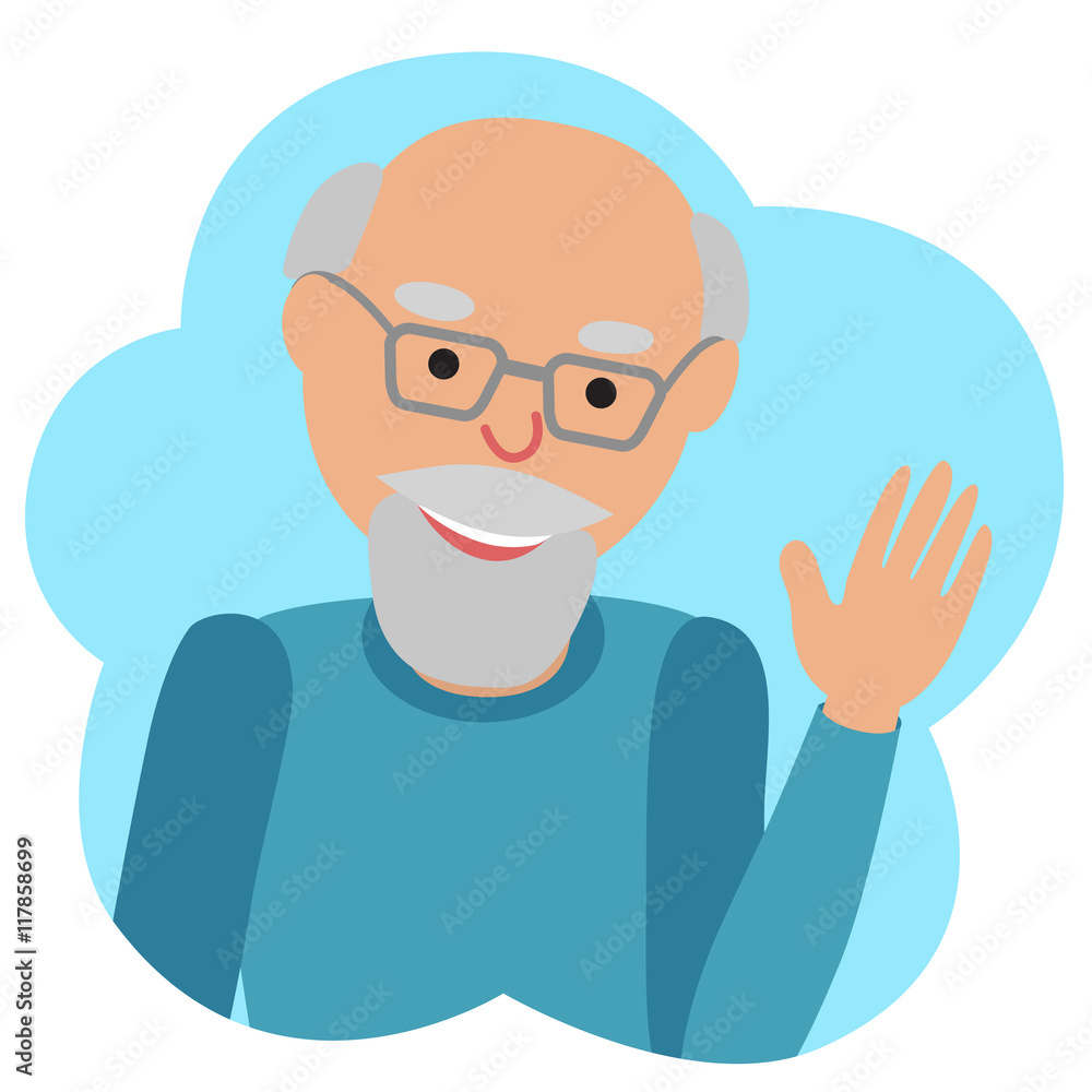 Vector drawing of icon elderly man in the cloud, waving his hand. Vector drawing of icon elderly man in the cloud, waving his hand.