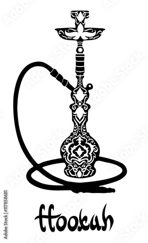 Hookah logo vector illustration. Hand-drawn flower arabic islamic pattern. Vector illustration for a menu restaurant or cafe Arabian oriental cuisine with hookah, business cards