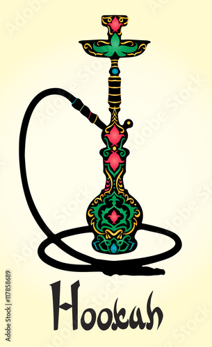 Hookah logo vector illustration. Hand-drawn flower arabic islamic pattern. Vector illustration for a menu restaurant or cafe Arabian oriental cuisine with hookah, business cards